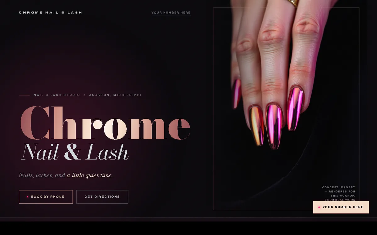 Chrome Nail and Lash studio concept, desktop